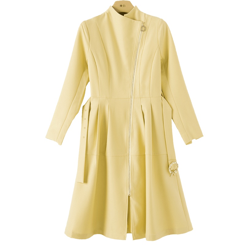 晚白2020秋冬新品时尚百搭修身显瘦半高领长袖A字淑女纯色连衣裙女