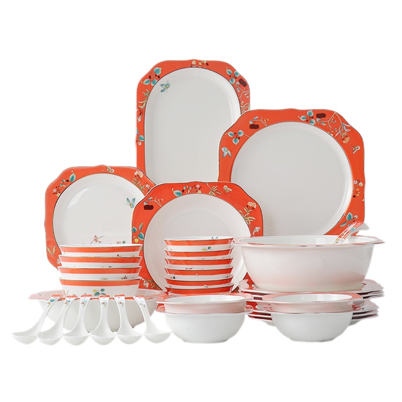 米兰度(Milandu)中式创意高档骨质瓷餐具套装饭碗碟子盘子勺子日用乔迁送礼礼盒装 美人瓷系列餐具套装