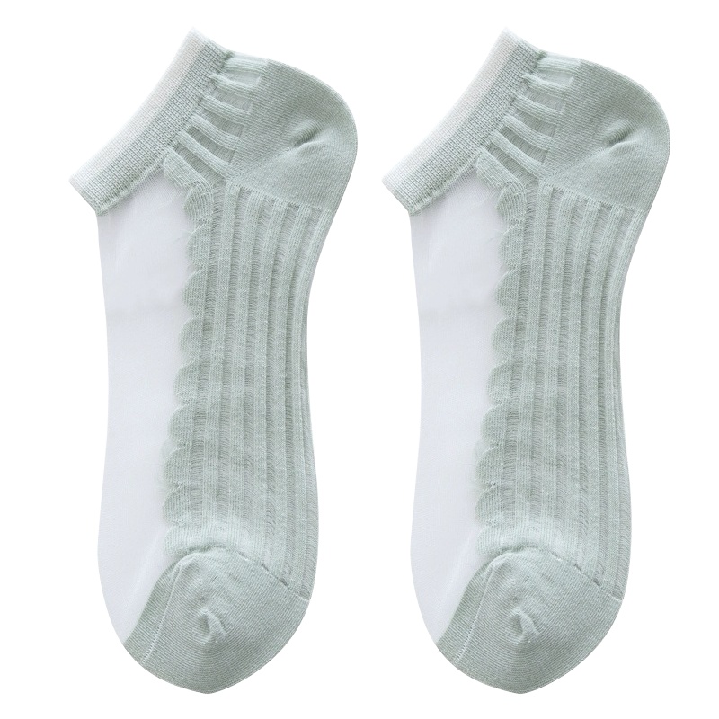 【顺丰配送】【10双装】女夏季袜子拼色透气玻璃丝棉底女袜脚底竖条纹卡丝女船袜蕾丝短袜 5色卡丝女短袜 波浪卡丝袜 10双