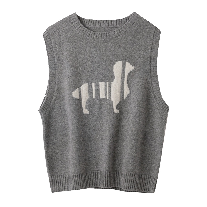 绒媛CX856,叠穿羊毛针织马甲女宽松无袖坎肩秋冬双面提花学院风毛衣背心外搭