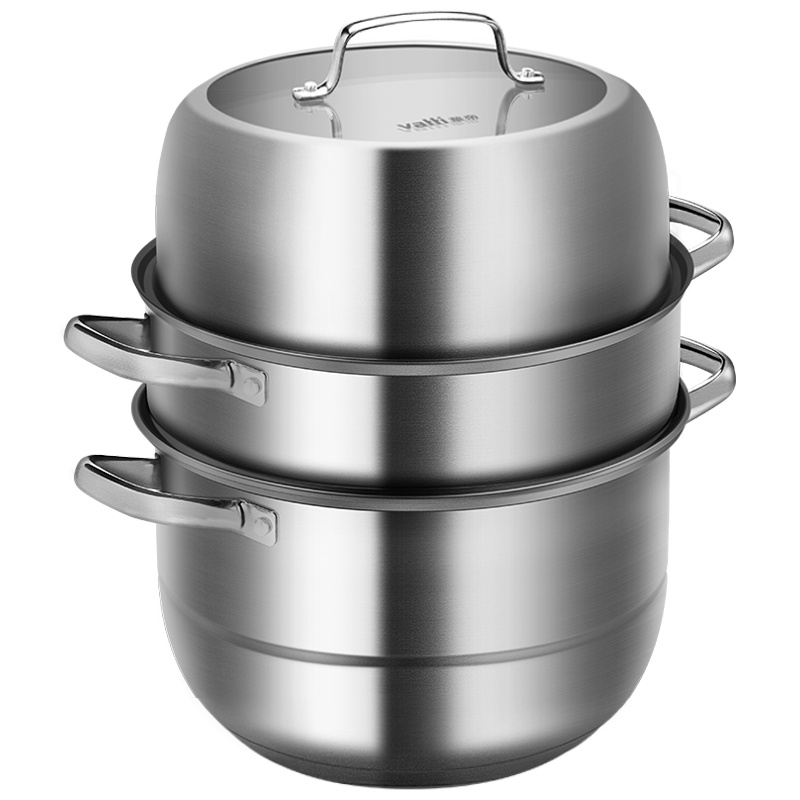 华帝蒸霸蒸锅304不锈钢三层多层28cm加厚复底家用大容量蒸笼燃气明火电磁炉通用烫锅多功能抑菌蒸馒头包子锅Z2803