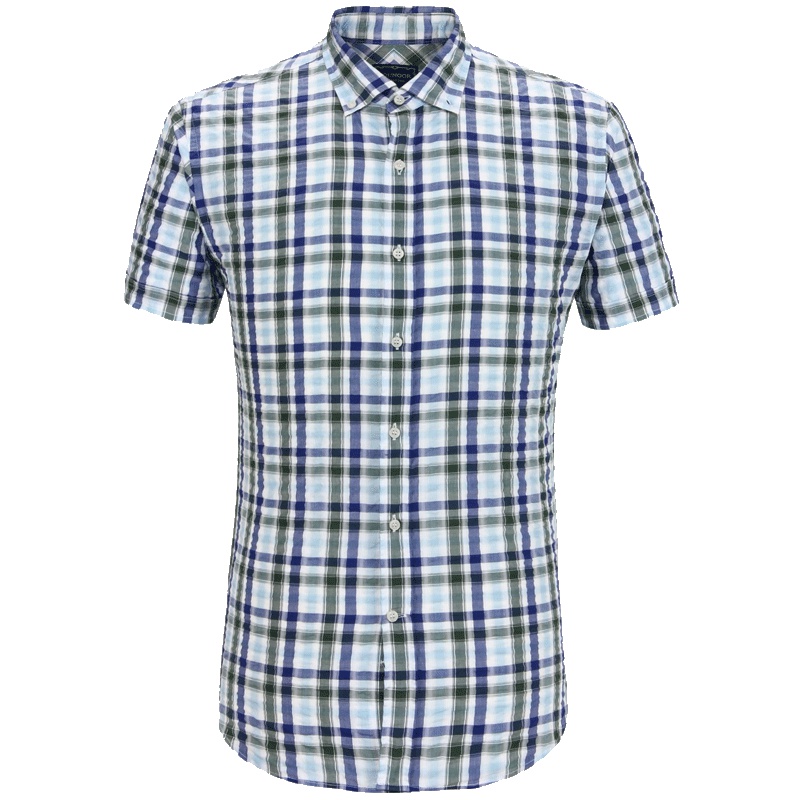 Youngor/雅戈尔夏季新品男士商务休闲纯棉白底绿格修身短袖衬衫295QKY