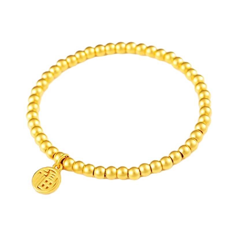 GZUAN古钻珠宝 福 黄金足金古法金珠手链转运珠串珠 YJS0019