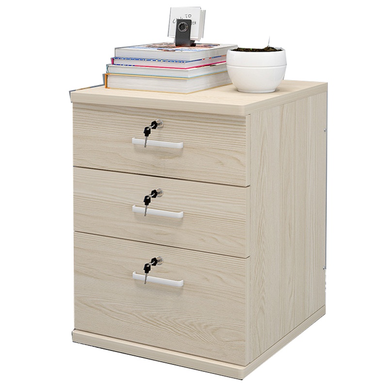 落地式文件柜符象木质办公柜带锁三抽屉资料柜书柜储物移动矮柜桌下活动柜