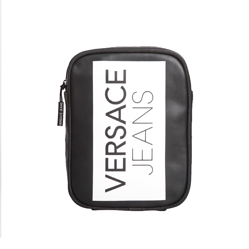 VERSACE JEANS 范思哲 男士黑色皮革LOGO字母印花单肩包E1YTBB4671118 MI9