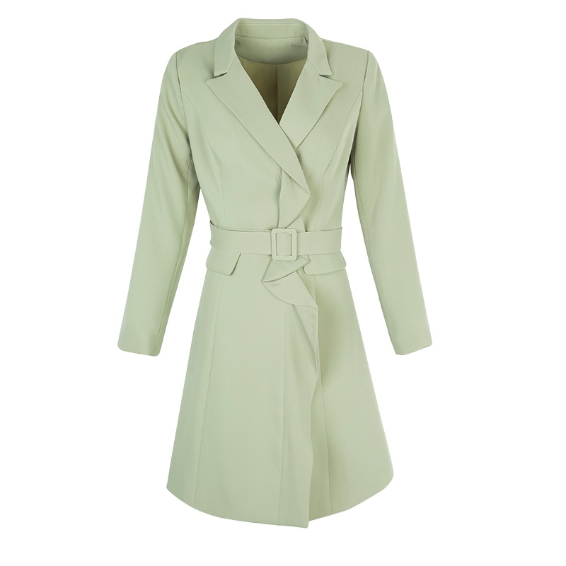 晚白2021春季新品通勤简约纯色修身高腰纯色长袖西装裙连衣裙女