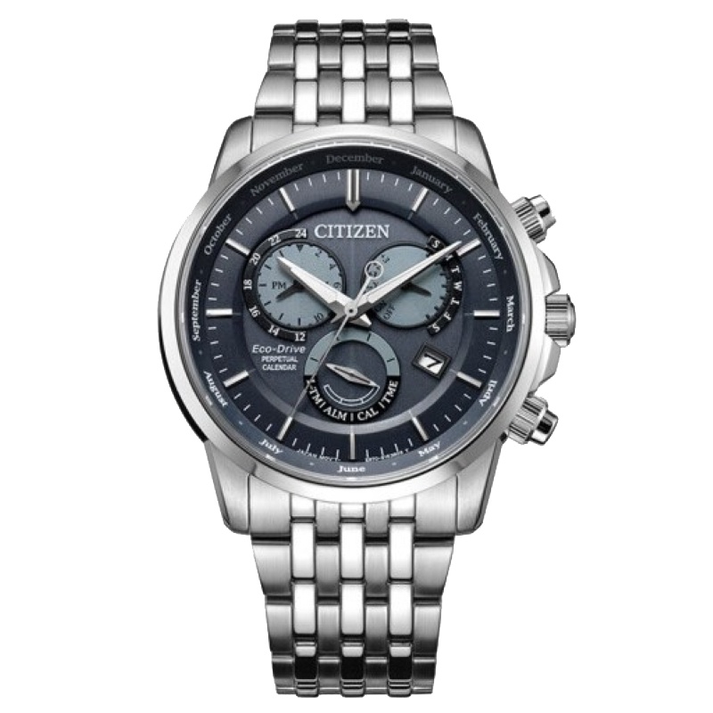 国行 西铁城(CITIZEN)光动能灰黑色表盘三眼万年历时尚商务男表BL8150-86H