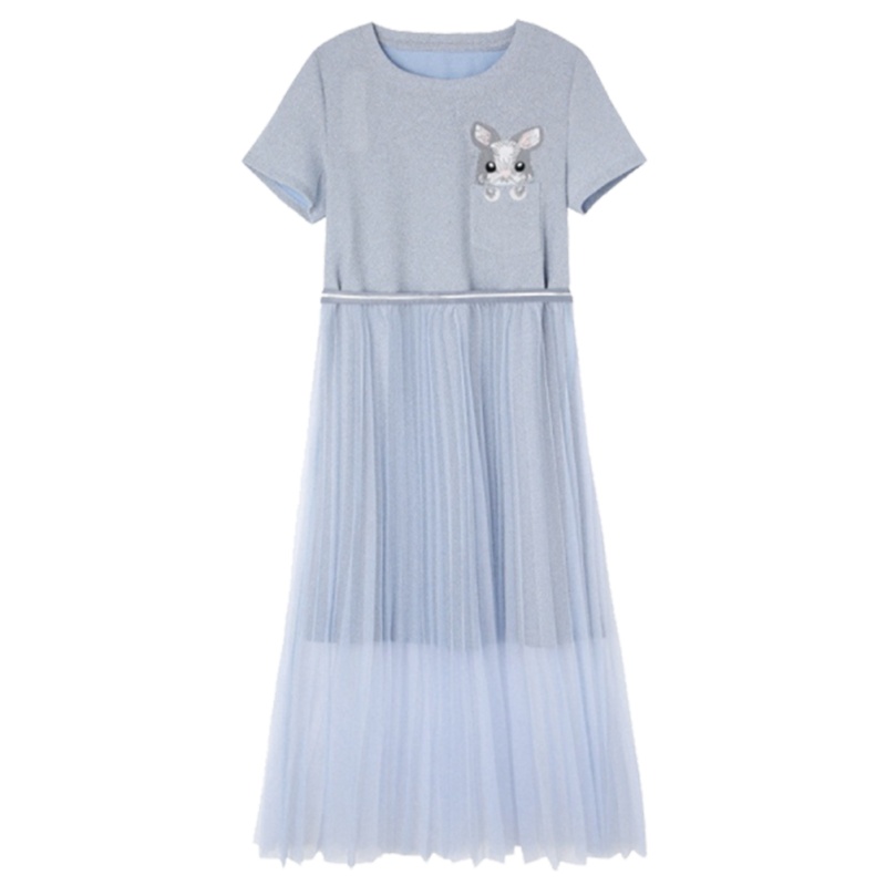 【专柜同款】拉夏贝尔旗下夏季新款拼接网纱仙气法式小众A字长款假两件连衣裙60008051