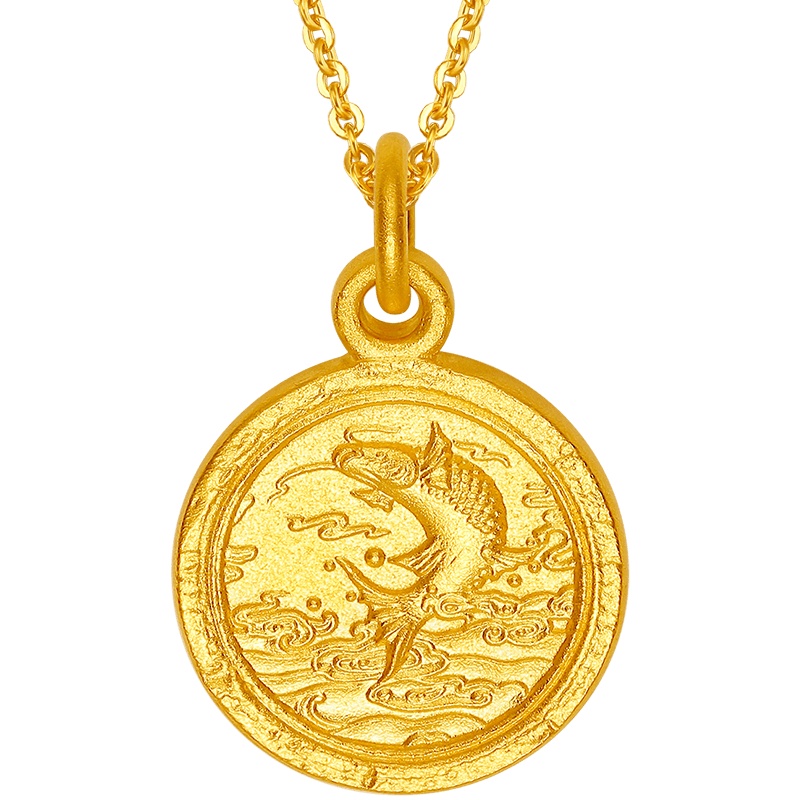 周大生黄金古法吊坠女新款足金幸运锦鲤瓦当挂坠挂绳送礼启福系列