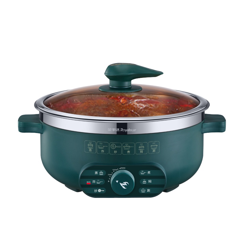 荣事达Royalstar电火锅家用多功能一体式电热锅大功率不锈钢电炒锅绿色3升容量RDG-J30D