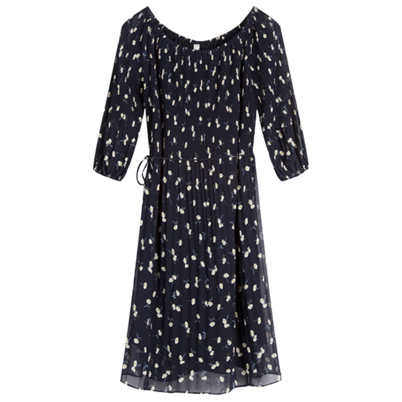 【专柜同款】拉夏贝尔夏雪纺衫短袖女夏宽松防晒超仙甜美碎花小清新一字肩上衣_923 浅粉 S