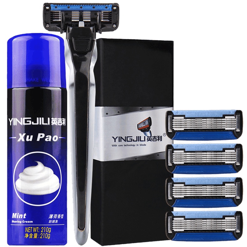 英吉利剃须刀刮胡刀剃胡刀修胡刀剃须膏套装男士手动学生青年 经典复古老式双面剃须刀1刀架6刀片