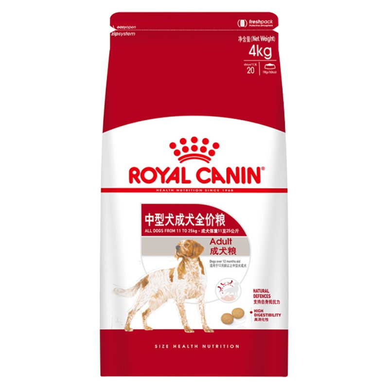 皇家(royal canin) 狗粮 中型犬 成犬粮 M25 4kg 萨摩耶哈士奇柯基