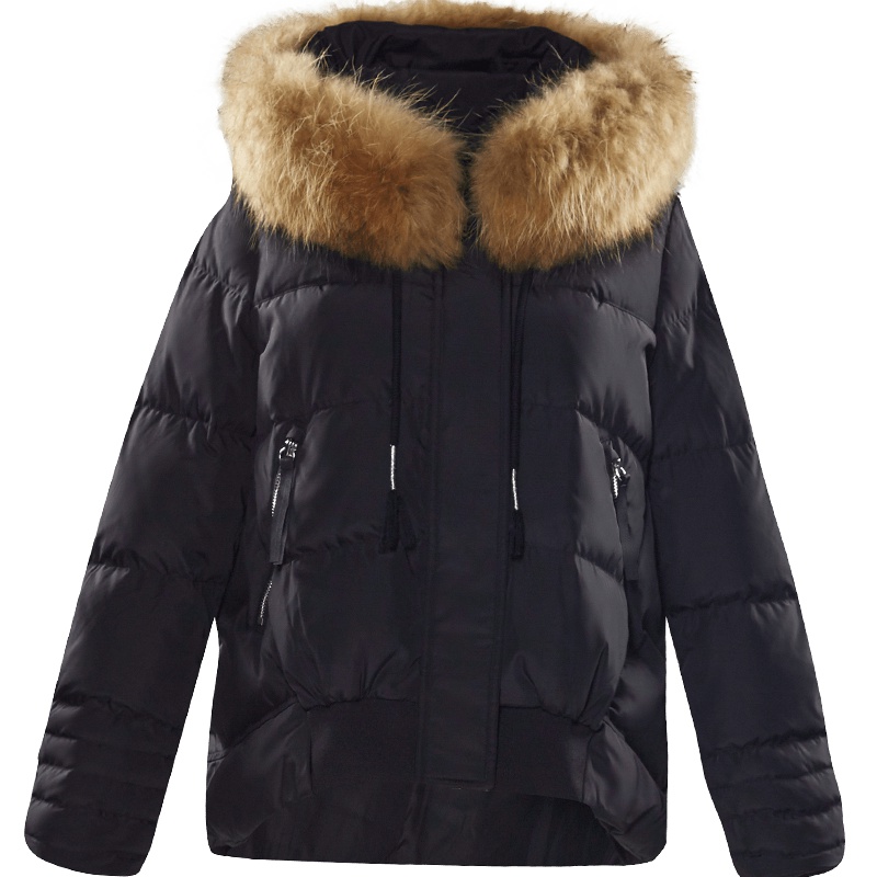 ERAL/艾莱依秋冬大毛领连帽白鸭绒羽绒服女短款12063/FDAB