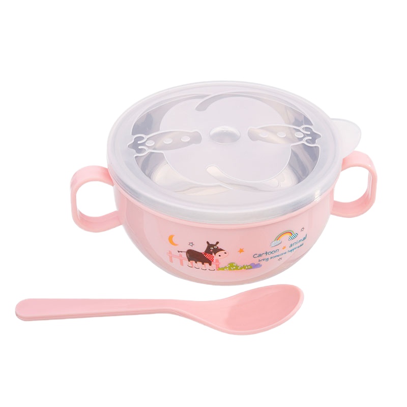 儿童餐具套装宝宝注水保温碗吃饭碗不锈钢防摔碗婴儿辅食碗勺 300ml双耳碗[红] 敬平