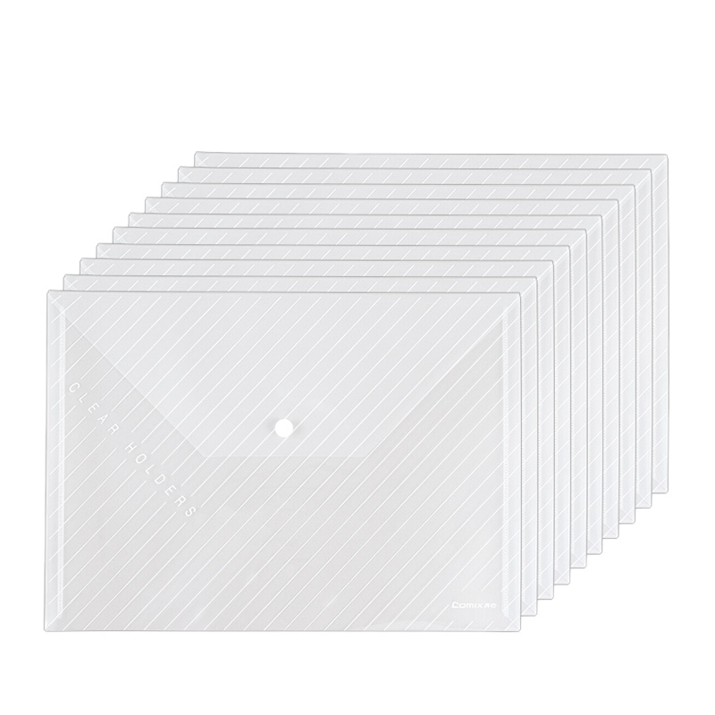 齐心C330 10只装 加厚高质感 条纹A4透明按扣袋/文件袋/收纳袋 白色 办公文具