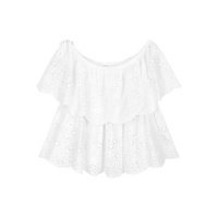 拉夏贝尔puella夏季甜美时尚显瘦一字领荷叶边学生衬衫女20010019