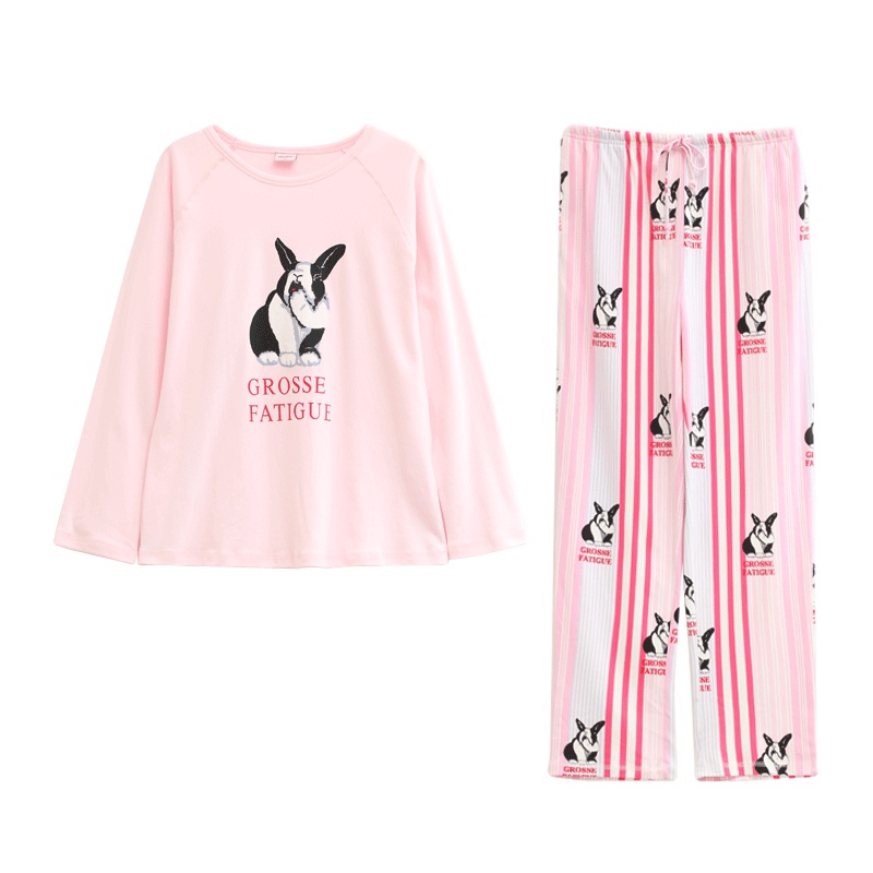 雪仙丽春秋季女士纯棉睡衣家居服两件套装长袖韩式青年宽松居家服