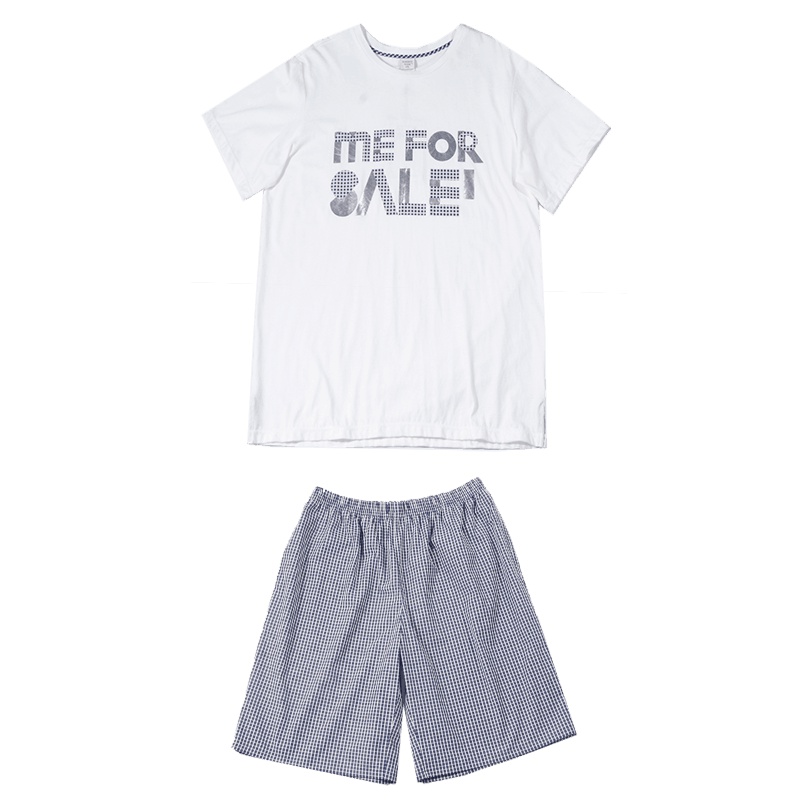 雪仙丽男士睡衣春夏短袖圆领休闲可外穿睡衣家居服男士家居套装