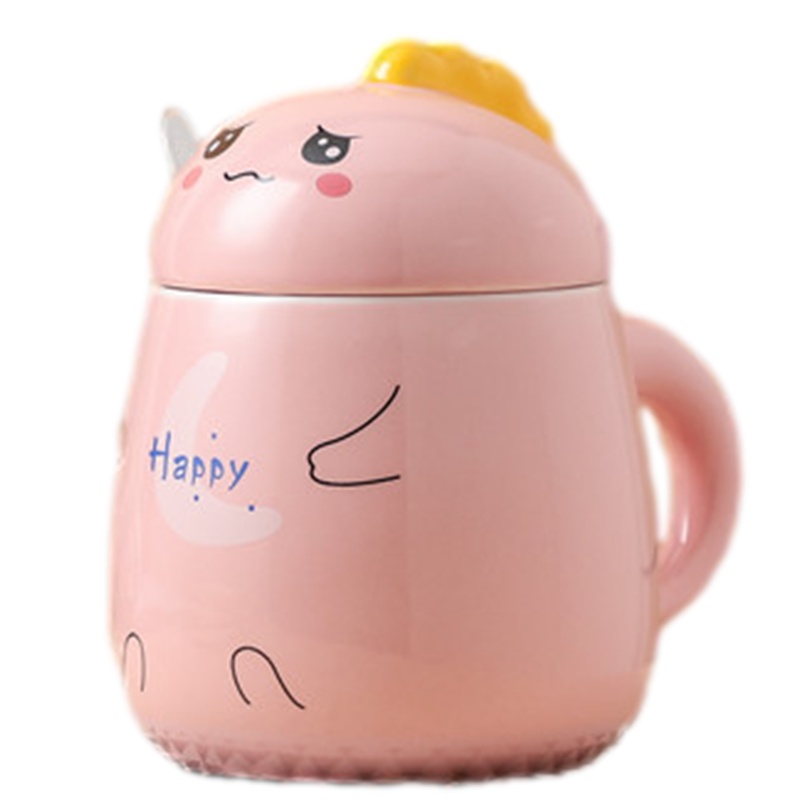 贝瑟斯 小恐龙陶瓷可爱带盖勺创意潮陶瓷牛奶杯杯子马克杯水杯