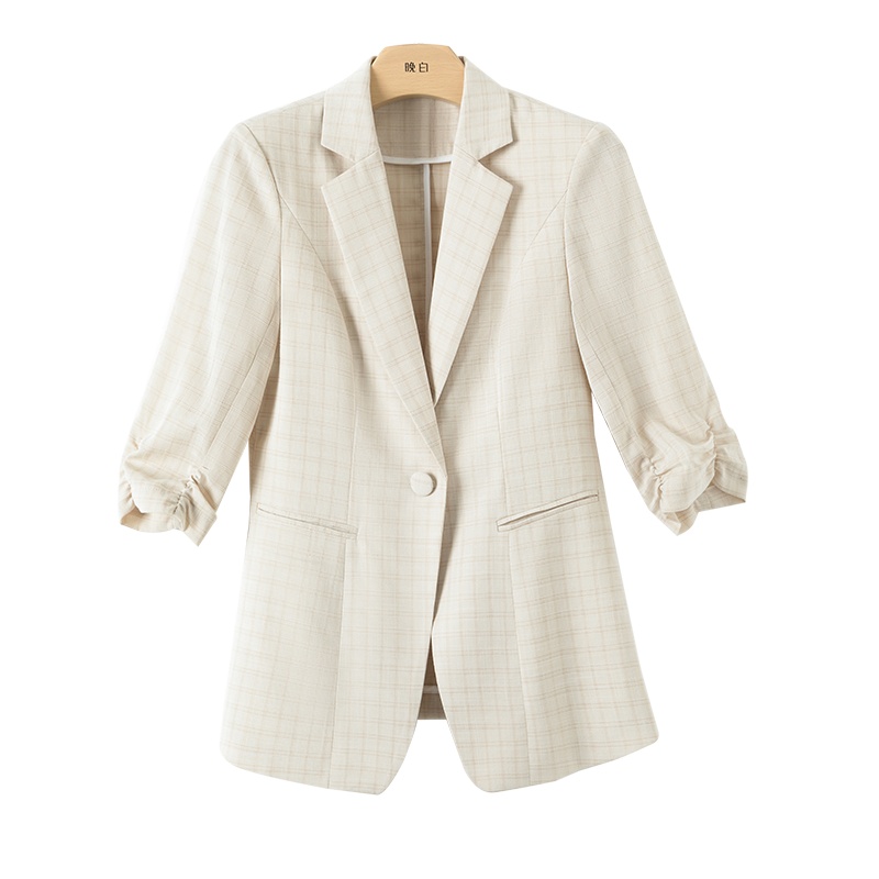 晚白2020夏季新品时尚通勤简约纯色一粒扣修身显瘦职业西装外套女