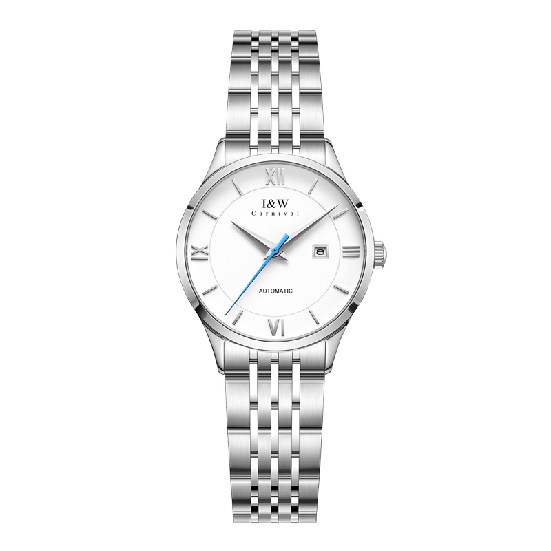 瑞士I&W CARNIVAL 手表女士全自动机械表 女表进口机芯时尚商务简约防水精钢腕表生日礼物日历款8510L