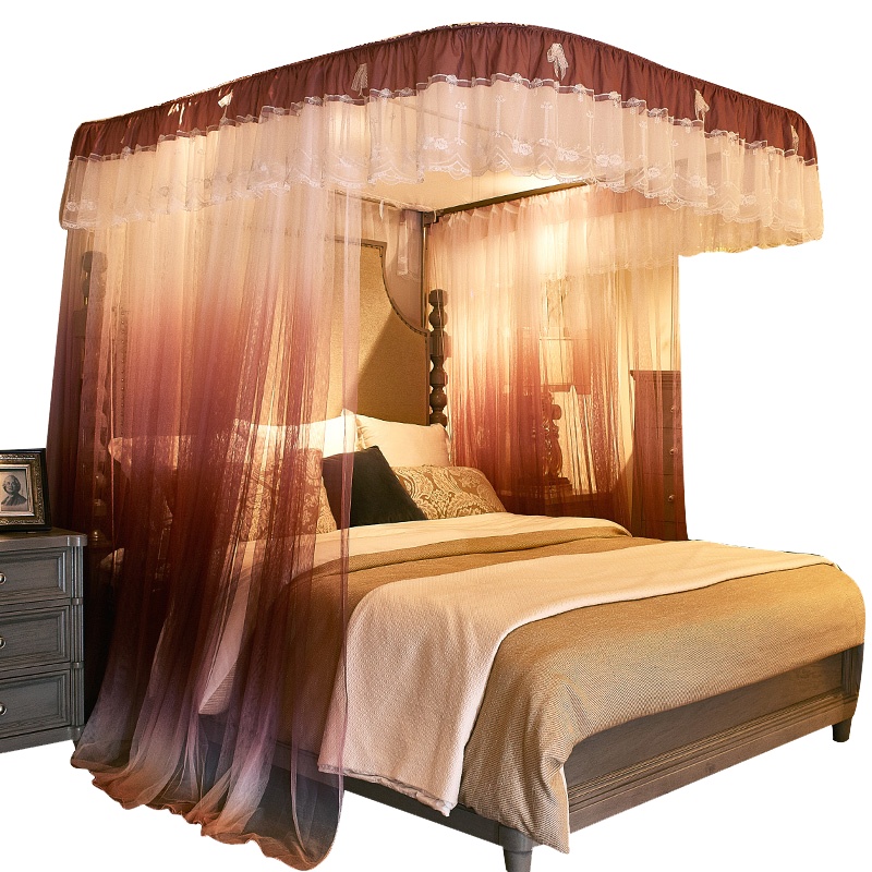 九氏Joesh蚊帐 导轨式蕾丝蝴蝶结刺绣花边渐变加长加粗支架防蚊床上用品拉绳款导轨款可选