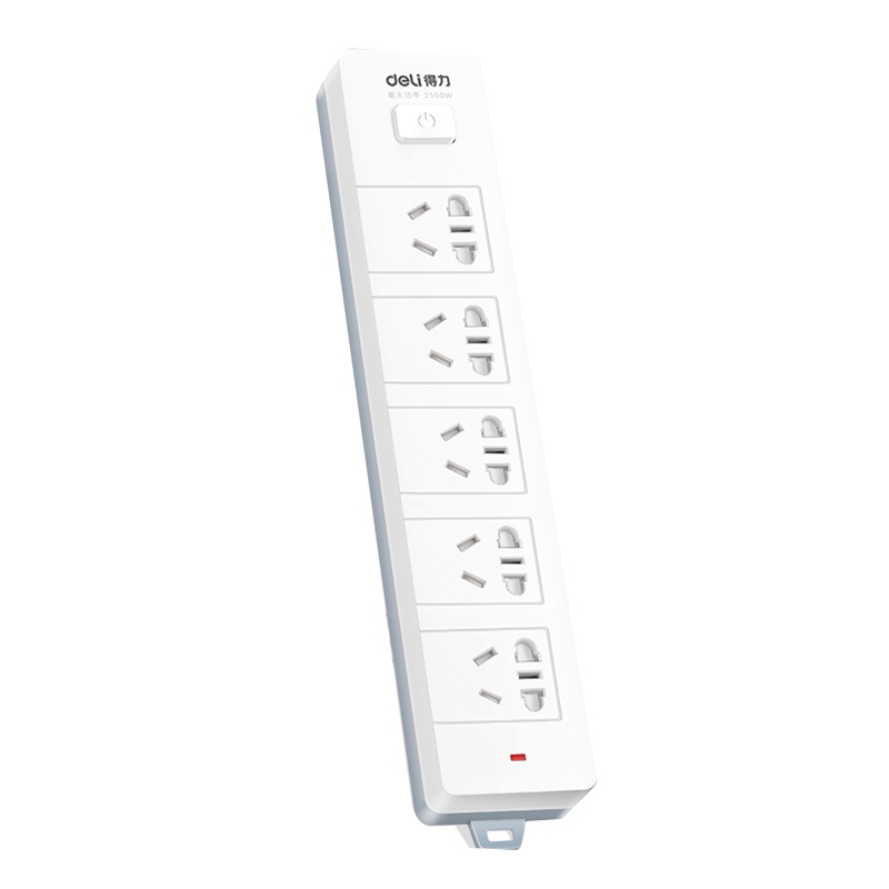 得力deli18254延长线插座 接线板插线板5组合孔插位3米线3M 总控开关新国标安全门保护家用插排防触电