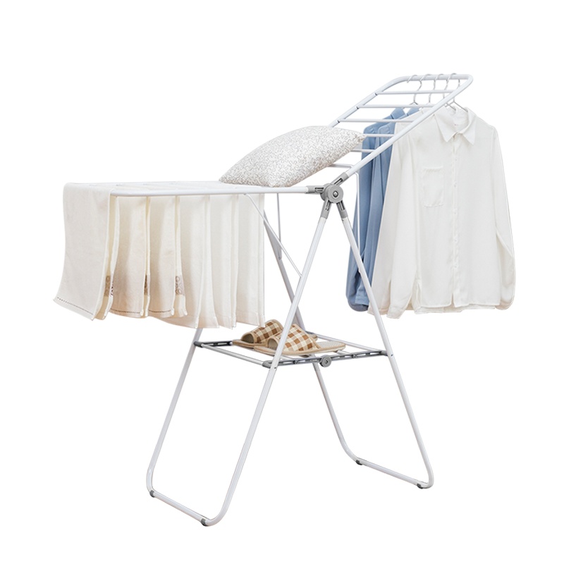 欧润哲 晾衣架 落地翼型折叠晾衣杆阳台室内飘窗台挂衣架大型多用途衣服架衣帽架宝宝衣物晾晒架 简易版 灰色