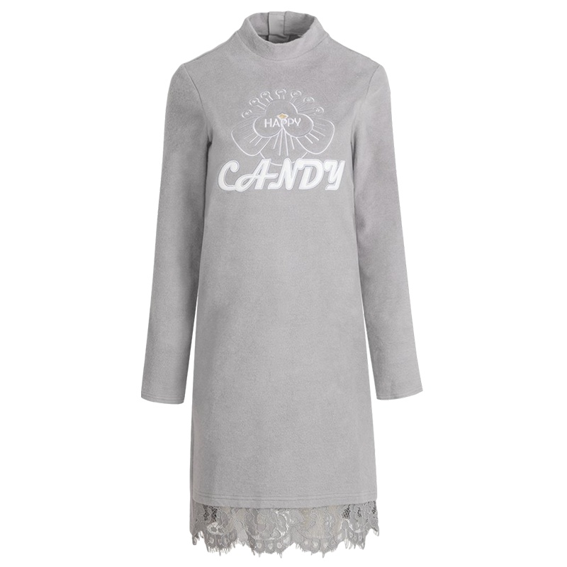 【福利款】拉夏贝尔冬款提花蕾丝拼接短款连衣裙