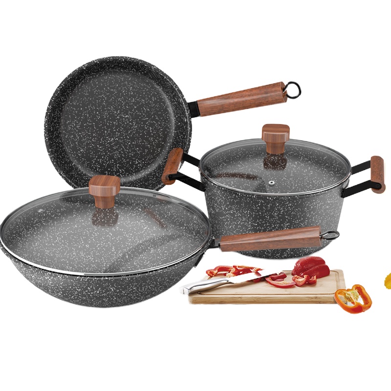 欧耐兰YS3-01三件套 韩式麦饭石不粘炒锅汤锅煎锅