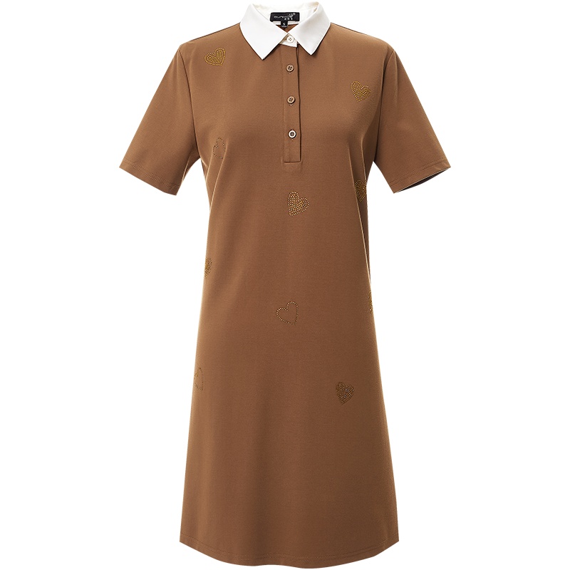 欧昵雪休闲T恤裙夏宽松短袖Polo裙子爱心烫钻直筒连衣裙