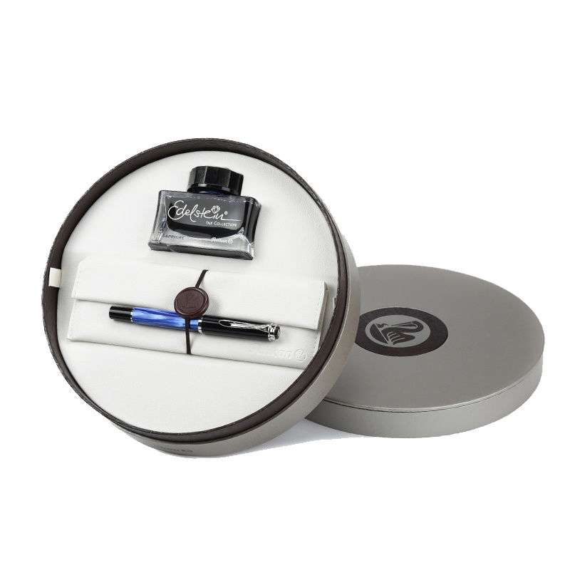 百利金(Pelikan )M205金笔大理石纹钢笔墨水礼盒套装 圆形礼盒