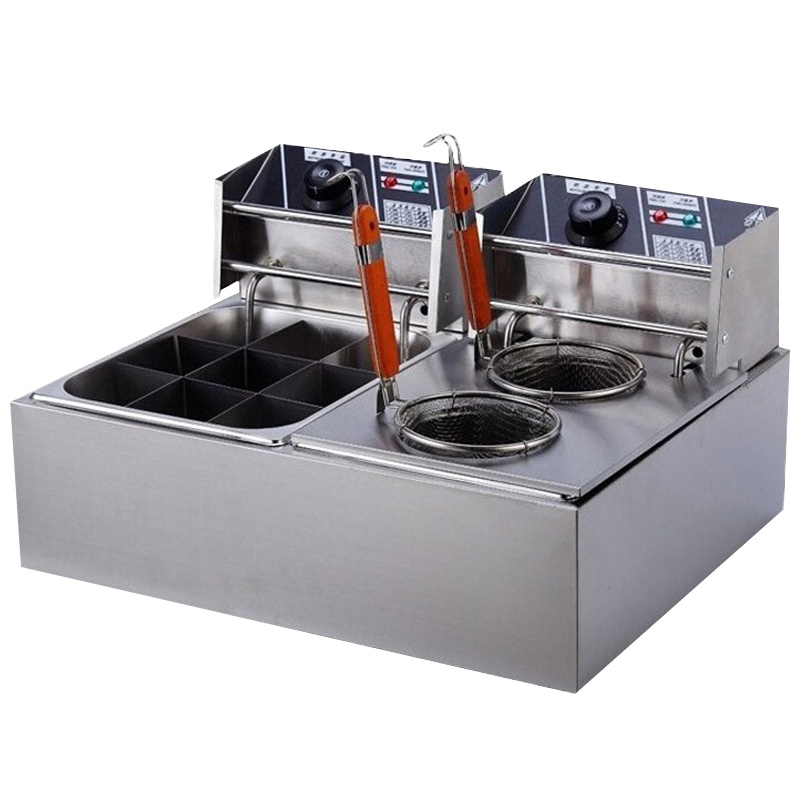 乐创(lecon)关东煮锅机器燃气单双锅串串香机麻辣烫面炉电炸油炸炉商用煮面炉小吃设备 双头煮面炉+关东煮-220V电