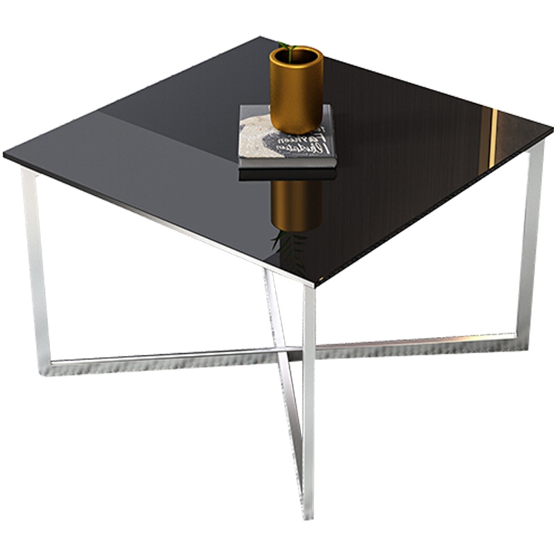 创世人 办公家具办公茶几正方形现代简约不锈钢钢化玻璃茶几客厅茶艺办公接待会客沙发茶几桌小方几