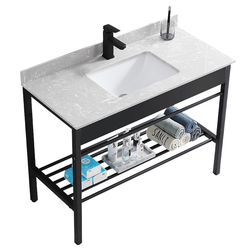 闪电客岩板台面洗手盆不锈钢支架落地式洗脸盆组合简约大理石卫生间台盆