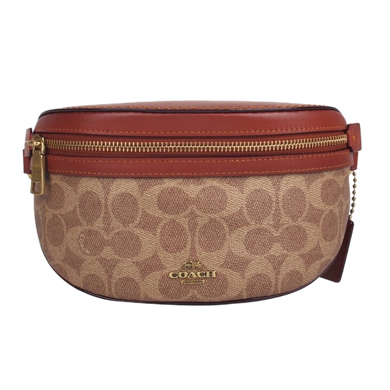 COACH/蔻驰新款女士胸包经典印花帆布牛皮棕色腰包 39937B4NQ4