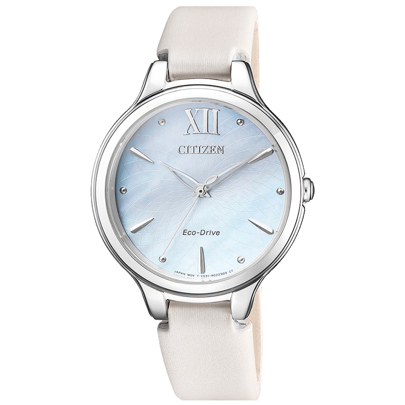 西铁城(CITIZEN)手表女日本 光动能不锈钢带休闲优雅睿智女表 优雅蓝盘女表EM0550-16N