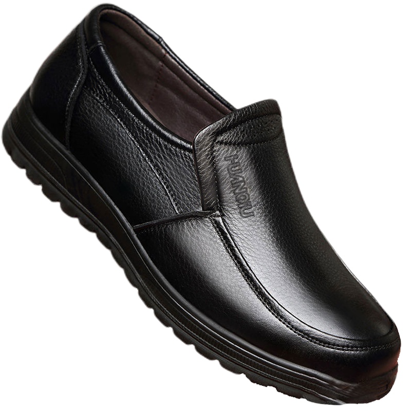 环球秋季新款高档真皮牛皮休闲软皮鞋男款一脚蹬防滑中年人爸爸鞋