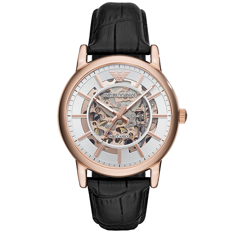 阿玛尼(EMPORIO ARMANI)机械手表 欧美品牌商务正装男士时尚钢带皮带全自动机械表镂空机械表 男AR60007