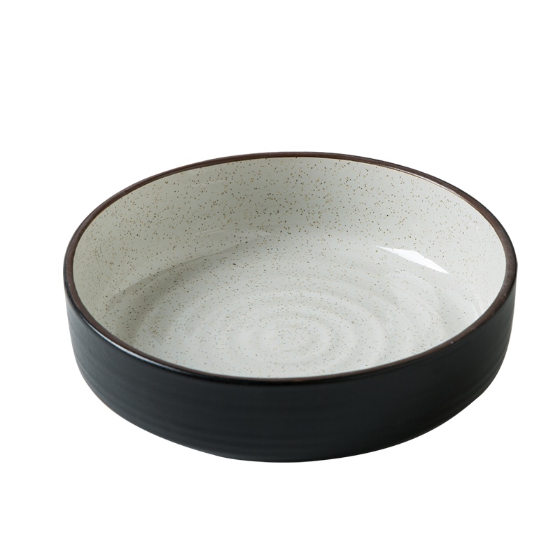 亿嘉IJARL 日式简约家用陶瓷汤碗菜碗面碗沙拉碗水果碗餐具韦斯顿7英寸黑色单只装