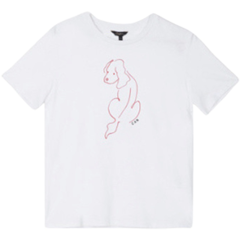 【专柜同款】拉夏贝尔纯棉白色动物印花上衣短袖女新款夏休闲百搭洋气韩版T恤30092405