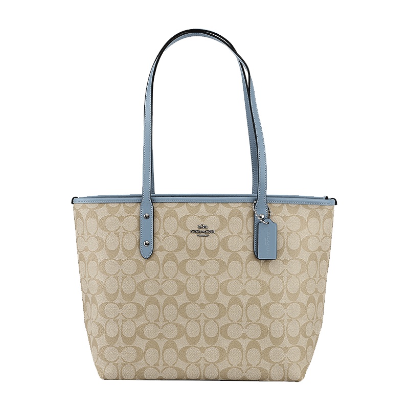 COACH 蔻驰 奢侈品 欧美时尚纯色硬皮革拉链手提包单肩托特包