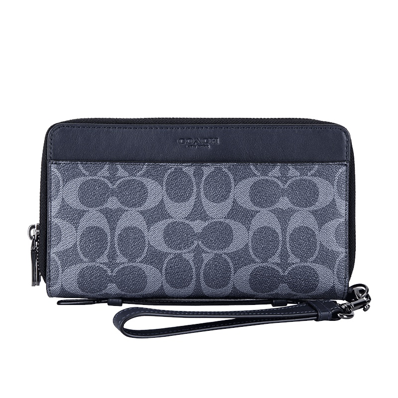 COACH 蔻驰 奢侈品 欧美时尚商务男士手拿包藏青LOGO款PVC大号手包钱包