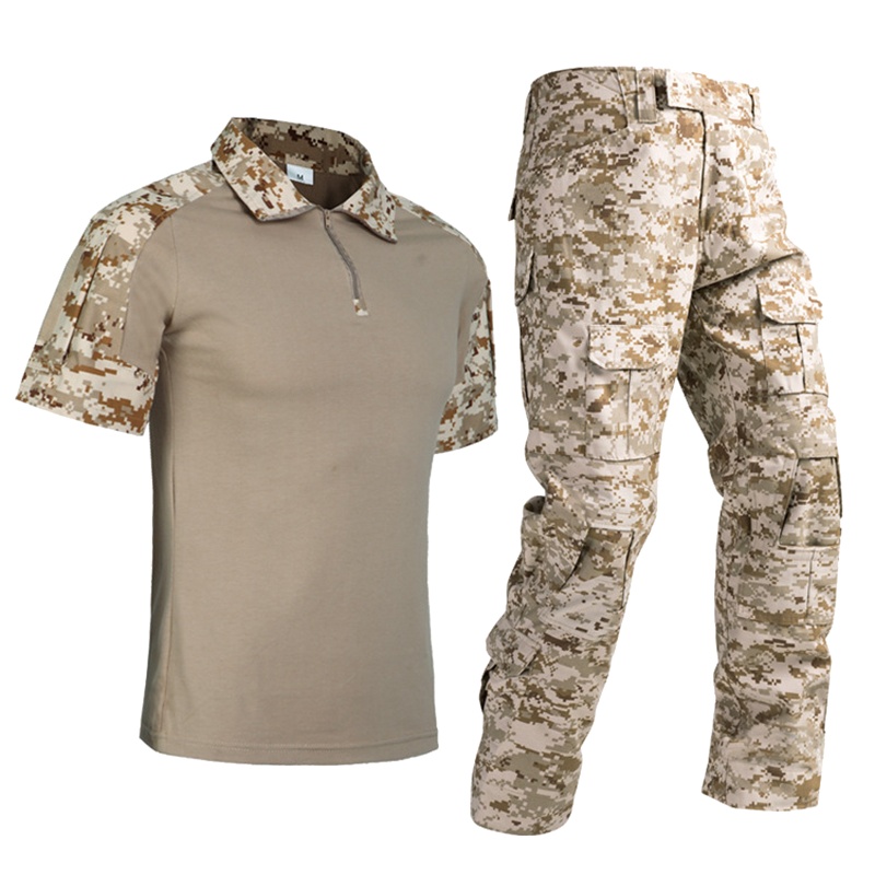 夏季迷彩服战术蛙服套装男野外作训服修身战斗服夏款军迷服战术服沙漠迷彩(XXL码)