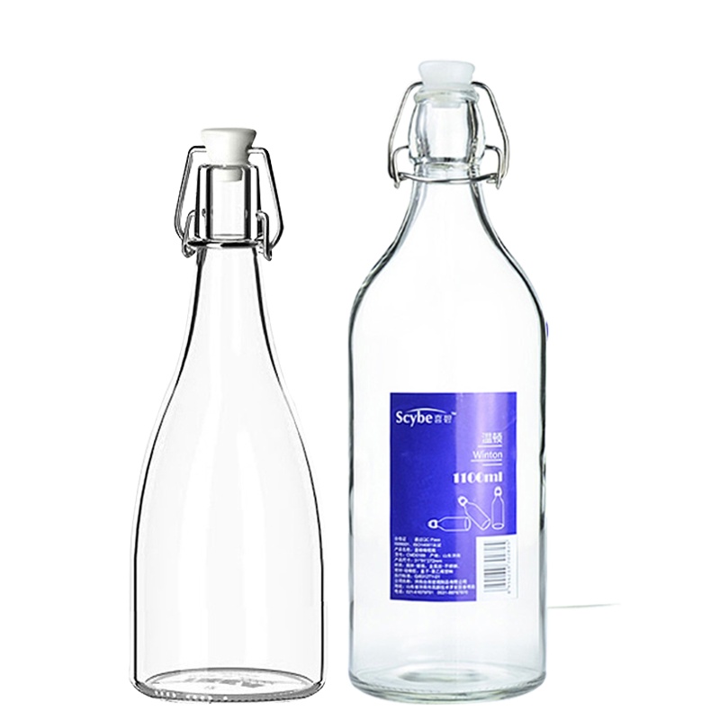 scybe喜碧密封玻璃瓶酿酒瓶红酒瓶橄榄瓶泡酒带盖白酒瓶空瓶油瓶500ml+1100ml