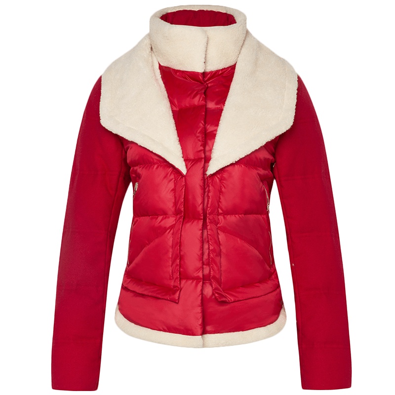 ERAL/艾莱依冬季羊羔毛机车夹克保暖修身羽绒服女短款羽绒衣2042D