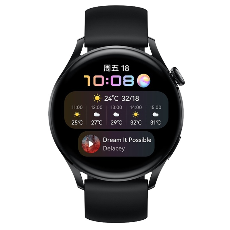 [新品 活力款]华为 HUAWEI WATCH 3 46mm eSIM独立通话智能手表 心脏与呼吸健康管理 3天强劲续航 体温检测 NFC支付 (活力款)黑色氟橡胶表带