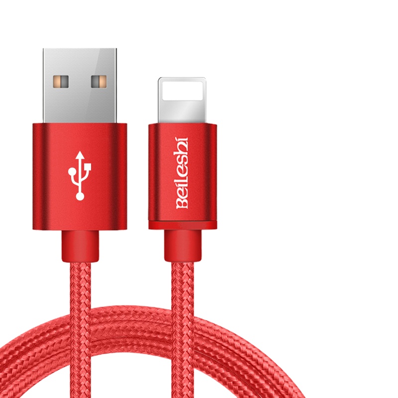 火豹iPhone6数据线苹果6s手机7Plus快充8p七se八5冲电XR加长X短XS M 中国红0.25M买一送二[3条