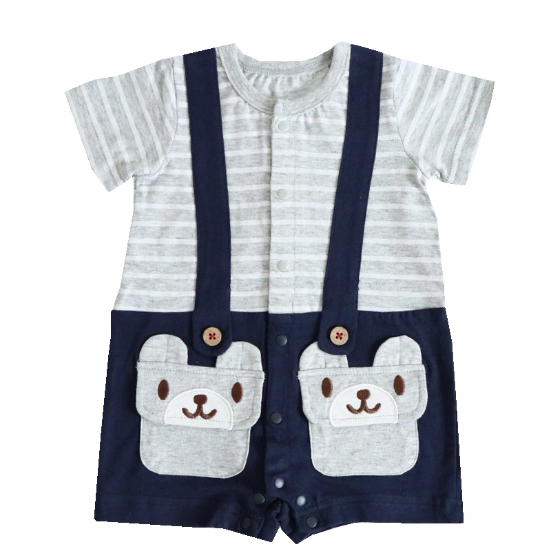 安笛贝乐品男童宝宝半袖连体衣纯棉夏装时尚背带空调服婴儿按扣裆连体哈衣夏季薄款59-73cm